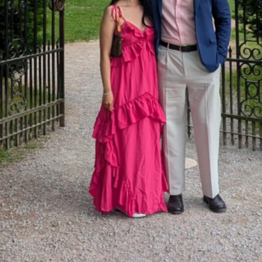 Elegant Pink Ruffle Maxi DRESS - Picture 3 of 3